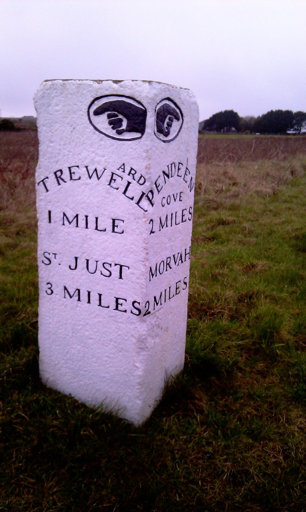 Signpost to Trewellard on road into Pendeen