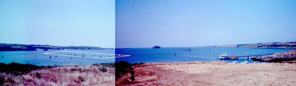 Ushant ancorage. Witchfinder the boat just this side of the line, toward the far end